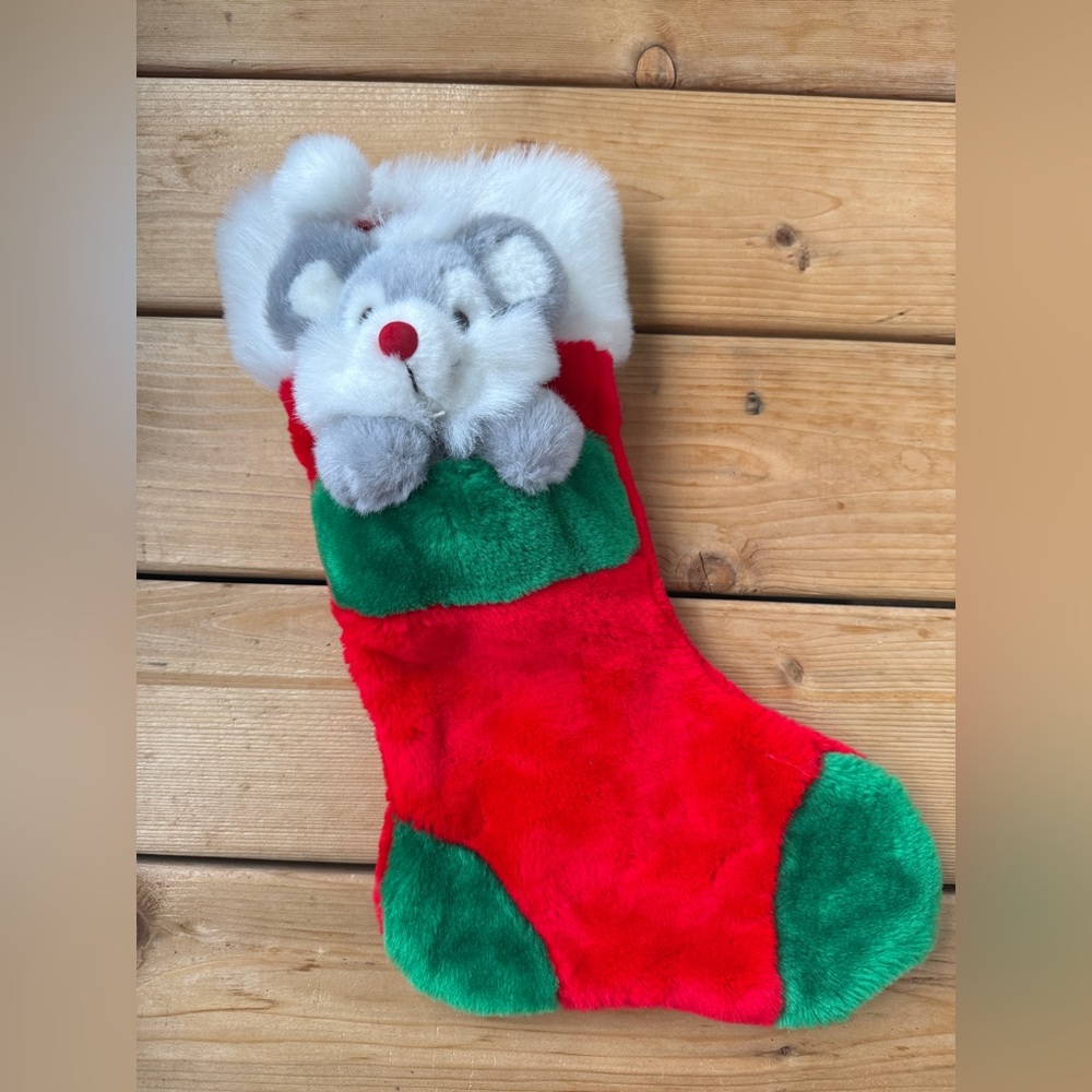 Vintage plush mouse Christmas stocking